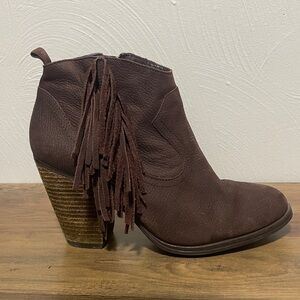 Vince Camuto Brown Fringe Leather Booties